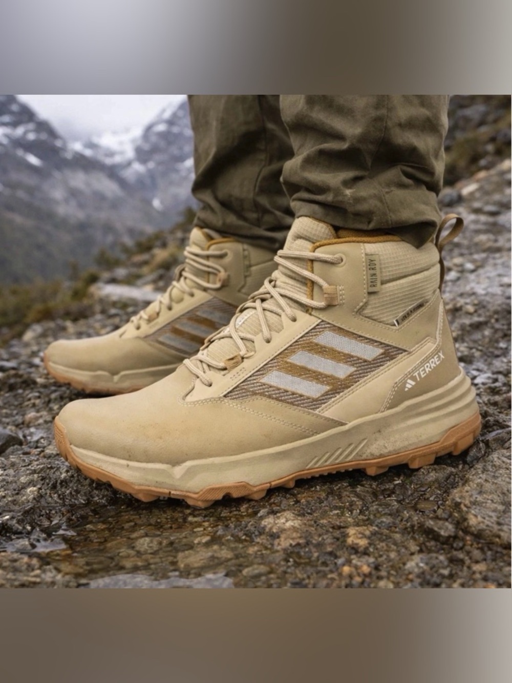 Adidas Men’s Unity Leather Mid RAIN.RDY Hiking Boots Shoes GZ3969 Beige Tone